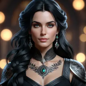 Matte portrait of Yennefer with tattoos, 8k, Highly Detailed, Alluring, Artstation, Bokeh effect, Sharp Focus, Volumetric Lighting, Concept Art by Stanley Artgerm Lau, Greg Rutkowski