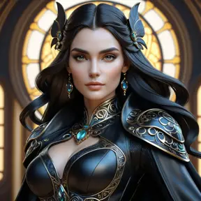 Alluring matte portrait of a beautiful Morgana in black leather, 8k, Highly Detailed, Intricate, Half Body, Realistic, Sharp Focus, Volumetric Lighting, Fantasy, Elegant by Stanley Artgerm Lau, Alphonse Mucha, WLOP, Stefan Kostic