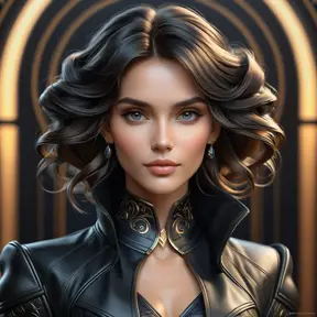 Alluring matte portrait of a beautiful Quinn in black leather, 8k, Highly Detailed, Intricate, Half Body, Realistic, Sharp Focus, Volumetric Lighting, Fantasy, Elegant by Stanley Artgerm Lau, Alphonse Mucha, WLOP, Stefan Kostic