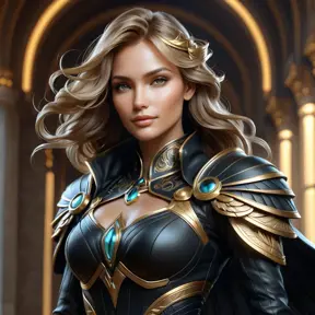 Alluring matte portrait of a beautiful Kayle in black leather, 8k, Highly Detailed, Intricate, Half Body, Realistic, Sharp Focus, Volumetric Lighting, Fantasy, Elegant by Stanley Artgerm Lau, Alphonse Mucha, WLOP, Stefan Kostic