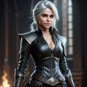 Alluring matte full body portrait of a beautiful Ciri wearing black leather, 8k, Highly Detailed, Intricate, Realistic, Sharp Focus, Volumetric Lighting, Fantasy, Elegant by Stanley Artgerm Lau, WLOP