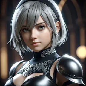 Alluring matte portrait of a beautiful A2 from Nier Automata in the style of Stefan Kostic, 8k, Highly Detailed, Intricate, Half Body, Realistic, Sharp Focus, Volumetric Lighting, Fantasy, Elegant by Stanley Artgerm Lau, Greg Rutkowski