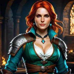 Triss Merigold from The Witcher in Assassin's Creed style, Highly Detailed, Vibrant Colors, Ink Art, Fantasy, Dark by Stanley Artgerm Lau