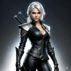 Alluring matte full body portrait of a beautiful Ciri wearing black leather, 8k, Highly Detailed, Intricate, Realistic, Sharp Focus, Volumetric Lighting, Fantasy, Elegant by Stanley Artgerm Lau, WLOP