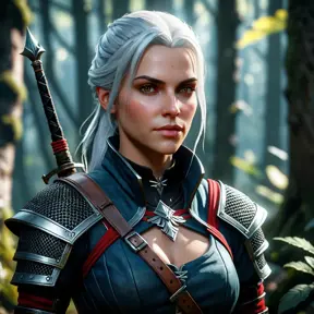 Portrait of an alluring witcher 3 female rouge assassin in an epic forest, 4k, Highly Detailed, Beautiful, Cinematic Lighting, Sharp Focus, Volumetric Lighting, Closeup Portrait, Concept Art