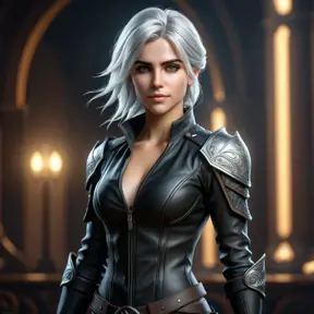 Alluring matte full body portrait of a beautiful Ciri wearing black leather, 8k, Highly Detailed, Intricate, Realistic, Sharp Focus, Volumetric Lighting, Fantasy, Elegant by Stanley Artgerm Lau, WLOP