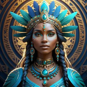 Alluring matte portrait of a beautiful mystical tribal queen, 8k, Highly Detailed, Intricate, Half Body, Realistic, Sharp Focus, Volumetric Lighting, Fantasy, Elegant by Alphonse Mucha