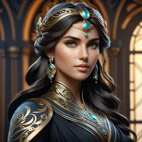 Alluring matte portrait of a beautiful Kassandra in black, 8k, Highly Detailed, Intricate, Half Body, Realistic, Sharp Focus, Volumetric Lighting, Fantasy, Elegant by Stanley Artgerm Lau, Alphonse Mucha, WLOP, Stefan Kostic