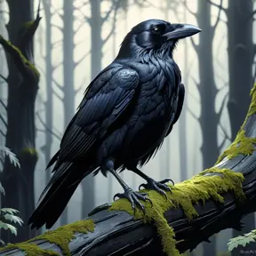 Raven in a haunted forest, Highly Detailed, Intricate, Gothic, Volumetric Lighting, Fantasy, Dark by Stanley Artgerm Lau