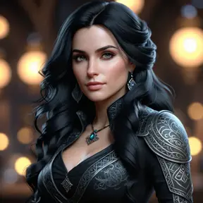 Matte portrait of Yennefer with tattoos, 8k, Highly Detailed, Alluring, Artstation, Bokeh effect, Sharp Focus, Volumetric Lighting, Concept Art by Stanley Artgerm Lau, Greg Rutkowski