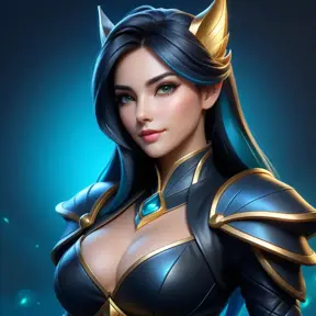 Alluring matte portrait of a beautiful Sona from League of Legends in black leather, 8k, Half Body, Realistic, Volumetric Lighting, Fantasy by Stanley Artgerm Lau, WLOP