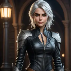 Alluring matte portrait of a beautiful Ciri wearing a black leather full body suit, 8k, Highly Detailed, Intricate, Realistic, Sharp Focus, Volumetric Lighting, Fantasy, Elegant by Stanley Artgerm Lau, WLOP