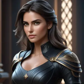 Alluring matte half body portrait of a beautiful Kassandra wearing tight black leather, 8k, Highly Detailed, Intricate, Realistic, Sharp Focus, Volumetric Lighting, Fantasy, Elegant by Stanley Artgerm Lau, WLOP