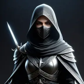 Veiled Assassin with daggers, 8k, Highly Detailed, Artstation, Illustration, Sharp Focus, Unreal Engine, Volumetric Lighting, Concept Art