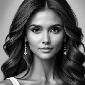 Alluring black and white portrait of a beautiful Nina Dobrev, 8k, Highly Detailed, Intricate, Half Body, Realistic, Sharp Focus, Volumetric Lighting, Fantasy, Elegant by Stanley Artgerm Lau