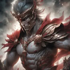 Achilles emerging from the fog of battle, Highly Detailed, Color Splash, Ink Art, Fantasy, Dark by Stanley Artgerm Lau, WLOP