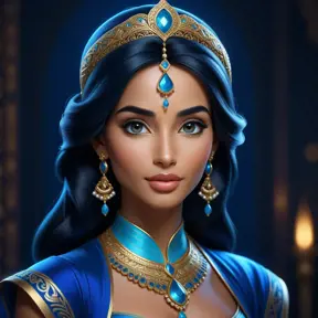 Matte portrait of the beautiful Princess Jasmine in dark blue, 8k, Highly Detailed, Intricate, Realistic, Sharp Focus, Volumetric Lighting, Fantasy, Elegant by Stanley Artgerm Lau, WLOP, Stefan Kostic