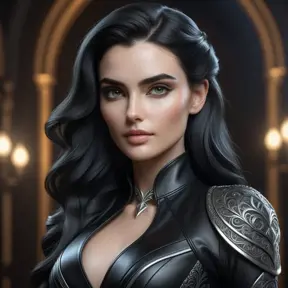 Alluring matte half body portrait of a beautiful Morgana wearing tight black leather, 8k, Highly Detailed, Intricate, Realistic, Sharp Focus, Volumetric Lighting, Fantasy, Elegant by Stanley Artgerm Lau, WLOP