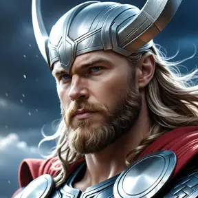 close up god thor, 4k, Highly Detailed, Hyper Detailed, Powerful, Artstation, Vintage Illustration, Digital Painting, Sharp Focus, Smooth, Concept Art by Stanley Artgerm Lau, Greg Rutkowski