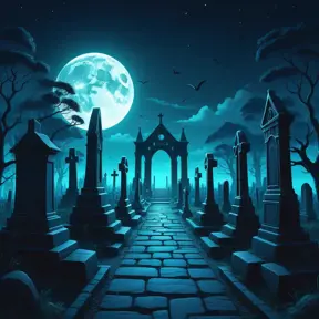 Hyper Detailed illustration of an eerie dystopian graveyard at night, 8k, Gothic and Fantasy, Horror, Epic, Sharp Focus, Deviantart by Alena Aenami, Studio Ghibli