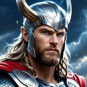 close up god thor, 4k, Highly Detailed, Hyper Detailed, Powerful, Artstation, Vintage Illustration, Digital Painting, Sharp Focus, Smooth, Concept Art by Stanley Artgerm Lau, Greg Rutkowski