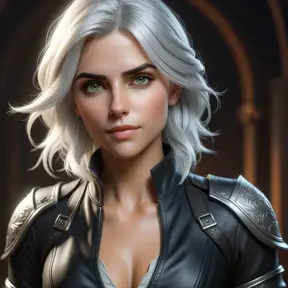 Alluring matte half body portrait of a beautiful Ciri wearing tight black leather, 8k, Highly Detailed, Intricate, Realistic, Sharp Focus, Volumetric Lighting, Fantasy, Elegant by Stanley Artgerm Lau, WLOP