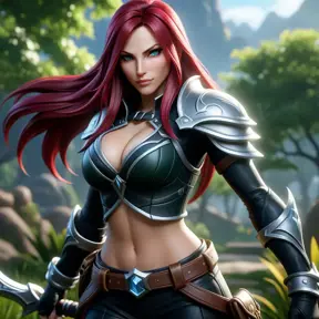 Katarina from League of Legends, 8k, Highly Detailed, Alluring, Photo Realistic, Sharp Focus, Octane Render, Unreal Engine, Volumetric Lighting by Stanley Artgerm Lau