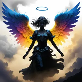 Silhouette of an Angel emerging from the fog of war, ink splash, Highly Detailed, Vibrant Colors, Ink Art, Fantasy, Dark by Stanley Artgerm Lau