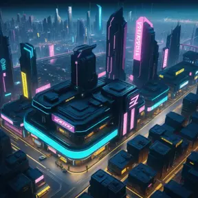 Night City from Cyberpunk 2077, High Resolution, Highly Detailed, Intricate, Artstation, Beautiful, Cyberpunk, Futuristic, Digital Painting, Isometric, Sharp Focus, Concept Art, Elegant