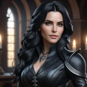 Alluring matte half body portrait of a beautiful Yennefer wearing tight black leather, 8k, Highly Detailed, Intricate, Realistic, Sharp Focus, Volumetric Lighting, Fantasy, Elegant by Stanley Artgerm Lau, WLOP