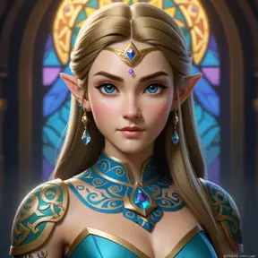 Matte portrait of Princess Zelda with tattoos, 8k, Highly Detailed, Powerful, Alluring, Artstation, Magical, Digital Painting, Photo Realistic, Sharp Focus, Volumetric Lighting, Concept Art by Stanley Artgerm Lau, Greg Rutkowski