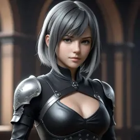 Alluring matte half body portrait of a beautiful A2 from Nier Automata wearing tight black leather, 8k, Highly Detailed, Intricate, Realistic, Sharp Focus, Volumetric Lighting, Fantasy, Elegant by Stanley Artgerm Lau, WLOP