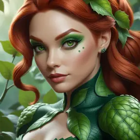 Closeup matte portrait of a tattooed Poison Ivy, 8k, Highly Detailed, Intricate, Artstation, Matte Painting, Sharp Focus, Concept Art by Stanley Artgerm Lau, Greg Rutkowski