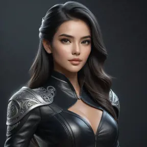 Alluring matte half body portrait of a beautiful Sona wearing tight black leather, 8k, Highly Detailed, Intricate, Realistic, Sharp Focus, Volumetric Lighting, Fantasy, Elegant by Stanley Artgerm Lau, WLOP