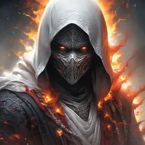 White Assassin emerging from a firey fog of battle, ink splash, Highly Detailed, Vibrant Colors, Ink Art, Fantasy, Dark by Stanley Artgerm Lau