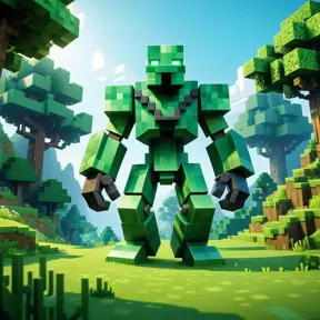 Minecraft  enemy in green setting, 4k, 3D Rendering, Pixel Art by Dan Mumford, Greg Rutkowski, WLOP