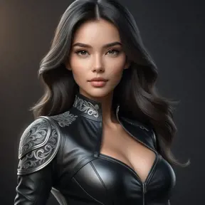 Alluring matte half body portrait of a beautiful A2 wearing tight black leather, 8k, Highly Detailed, Intricate, Realistic, Sharp Focus, Volumetric Lighting, Fantasy, Elegant by Stanley Artgerm Lau, WLOP