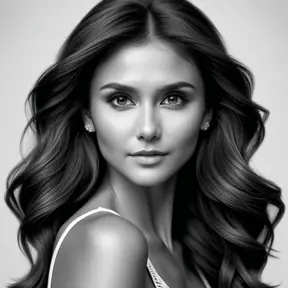 Alluring black and white portrait of a beautiful Nina Dobrev, 8k, Highly Detailed, Intricate, Half Body, Realistic, Sharp Focus, Volumetric Lighting, Fantasy, Elegant by Stanley Artgerm Lau