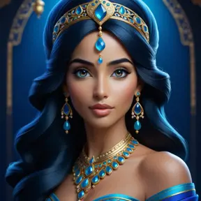 Matte portrait of the beautiful Princess Jasmine in dark blue, 8k, Highly Detailed, Intricate, Realistic, Sharp Focus, Volumetric Lighting, Fantasy, Elegant by Stanley Artgerm Lau, WLOP, Stefan Kostic