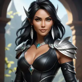 Alluring matte half body portrait of a beautiful Nidalee wearing tight black leather, 8k, Highly Detailed, Intricate, Realistic, Sharp Focus, Volumetric Lighting, Fantasy, Elegant by Stanley Artgerm Lau, WLOP