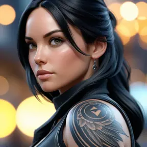 Close up of Laura Kinney with tattoos, 8k, Highly Detailed, Artstation, Bokeh effect, Sharp Focus, Volumetric Lighting, Concept Art by Stanley Artgerm Lau, Greg Rutkowski