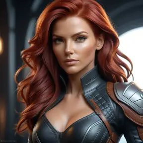 Alluring matte portrait of a beautiful red haired Sarah Kerrigan in leather, 8k, Highly Detailed, Intricate, Half Body, Realistic, Sharp Focus, Volumetric Lighting, Fantasy, Elegant by Stanley Artgerm Lau, WLOP, Stefan Kostic