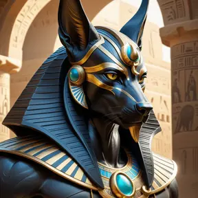 close up fierce looking egyptian god Anubis, 4k, Highly Detailed, Hyper Detailed, Powerful, Artstation, Vintage Illustration, Digital Painting, Sharp Focus, Smooth, Concept Art by Stanley Artgerm Lau, Alphonse Mucha, Greg Rutkowski