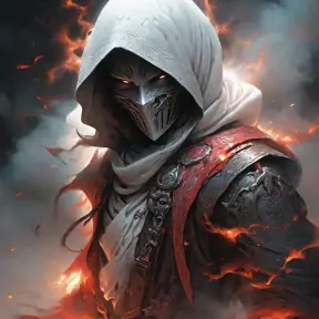 White Assassin emerging from a firey fog of battle, ink splash, Highly Detailed, Vibrant Colors, Ink Art, Fantasy, Dark by Stanley Artgerm Lau