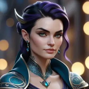 Close up of Morgana with tattoos, 8k, Highly Detailed, Artstation, Bokeh effect, Sharp Focus, Volumetric Lighting, Concept Art by Stanley Artgerm Lau, Greg Rutkowski