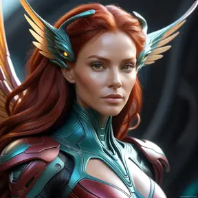 Alluring matte portrait of a beautiful red haired winged Sarah Kerrigan alien, 8k, Highly Detailed, Intricate, Half Body, Realistic, Sharp Focus, Volumetric Lighting, Fantasy, Elegant by Stanley Artgerm Lau, WLOP, Stefan Kostic