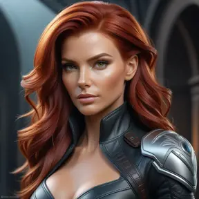 Alluring matte portrait of a beautiful red haired Sarah Kerrigan in leather, 8k, Highly Detailed, Intricate, Half Body, Realistic, Sharp Focus, Volumetric Lighting, Fantasy, Elegant by Stanley Artgerm Lau, WLOP, Stefan Kostic