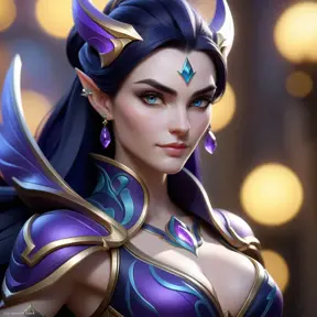 Close up of Morgana from league of legends with tattoos, 8k, Highly Detailed, Artstation, Bokeh effect, Sharp Focus, Volumetric Lighting, Concept Art by Stanley Artgerm Lau, Greg Rutkowski