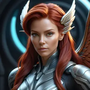 Alluring matte portrait of a beautiful red haired alien winged Sarah Kerrigan, 8k, Highly Detailed, Intricate, Half Body, Realistic, Sharp Focus, Volumetric Lighting, Fantasy, Elegant by Stanley Artgerm Lau, WLOP, Stefan Kostic