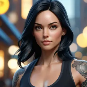 Close up of Laura Kinney with tattoos, 8k, Highly Detailed, Artstation, Bokeh effect, Sharp Focus, Volumetric Lighting, Concept Art by Stanley Artgerm Lau, Greg Rutkowski